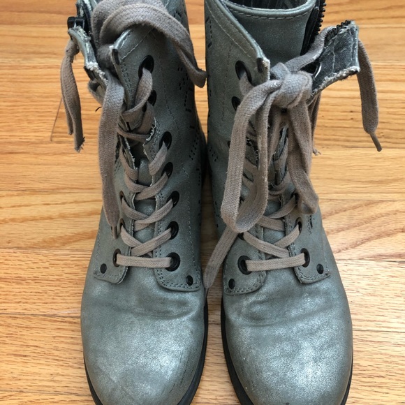 Roxy Silver Grey Lace Up Combat Moto Boots - Picture 4 of 6